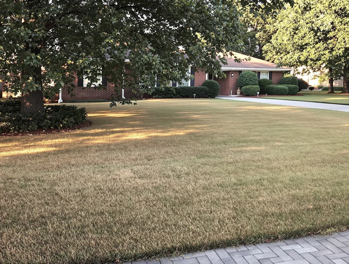 Patchy yellowed Lexington lawn before maintenance plan